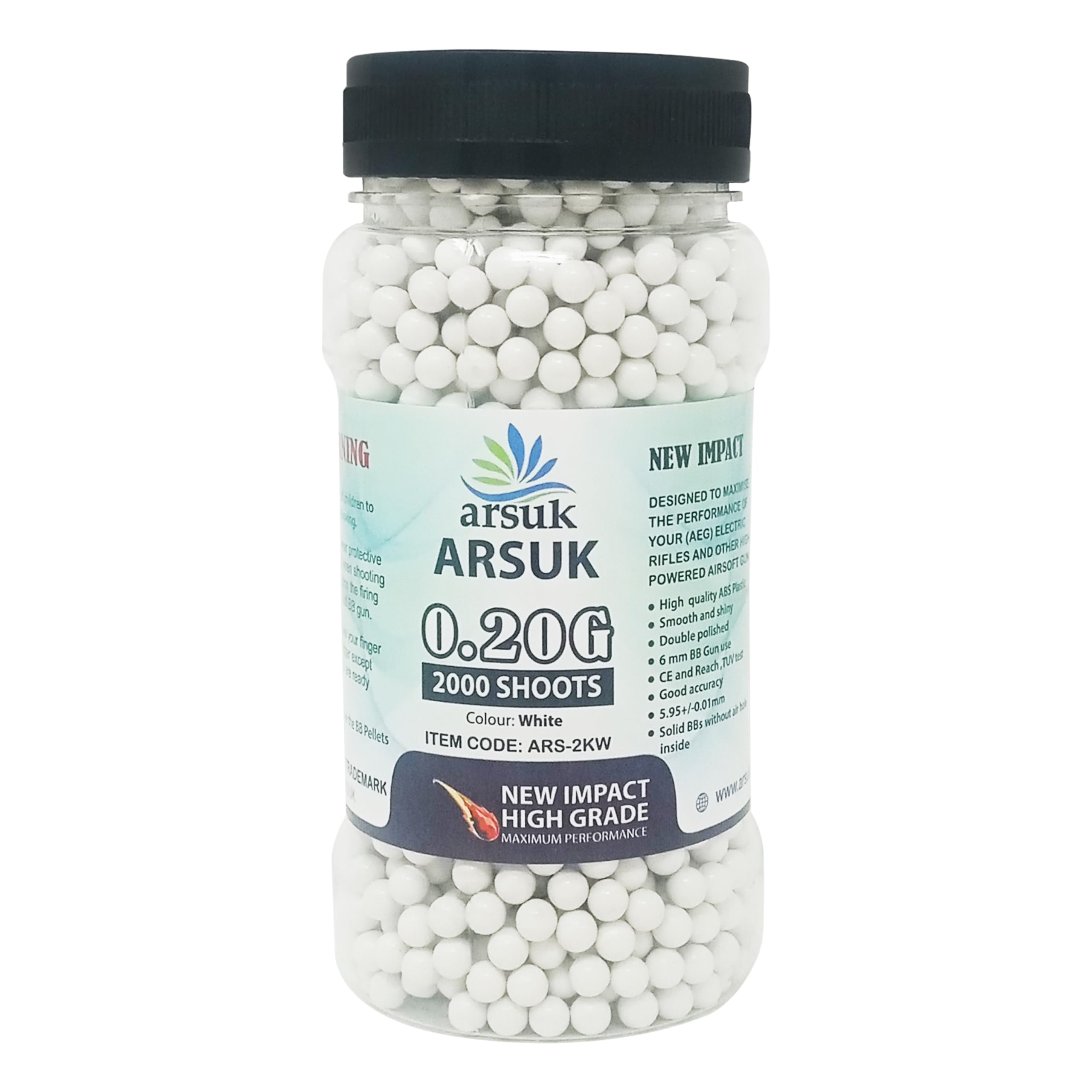 ARSUK 6mm Airsoft BBs 0.20g – White - 2000 Count - Seamless 6mm Plastic BB for Precision Target Practice & Tactical Shooting BBs for Airsoft Devices