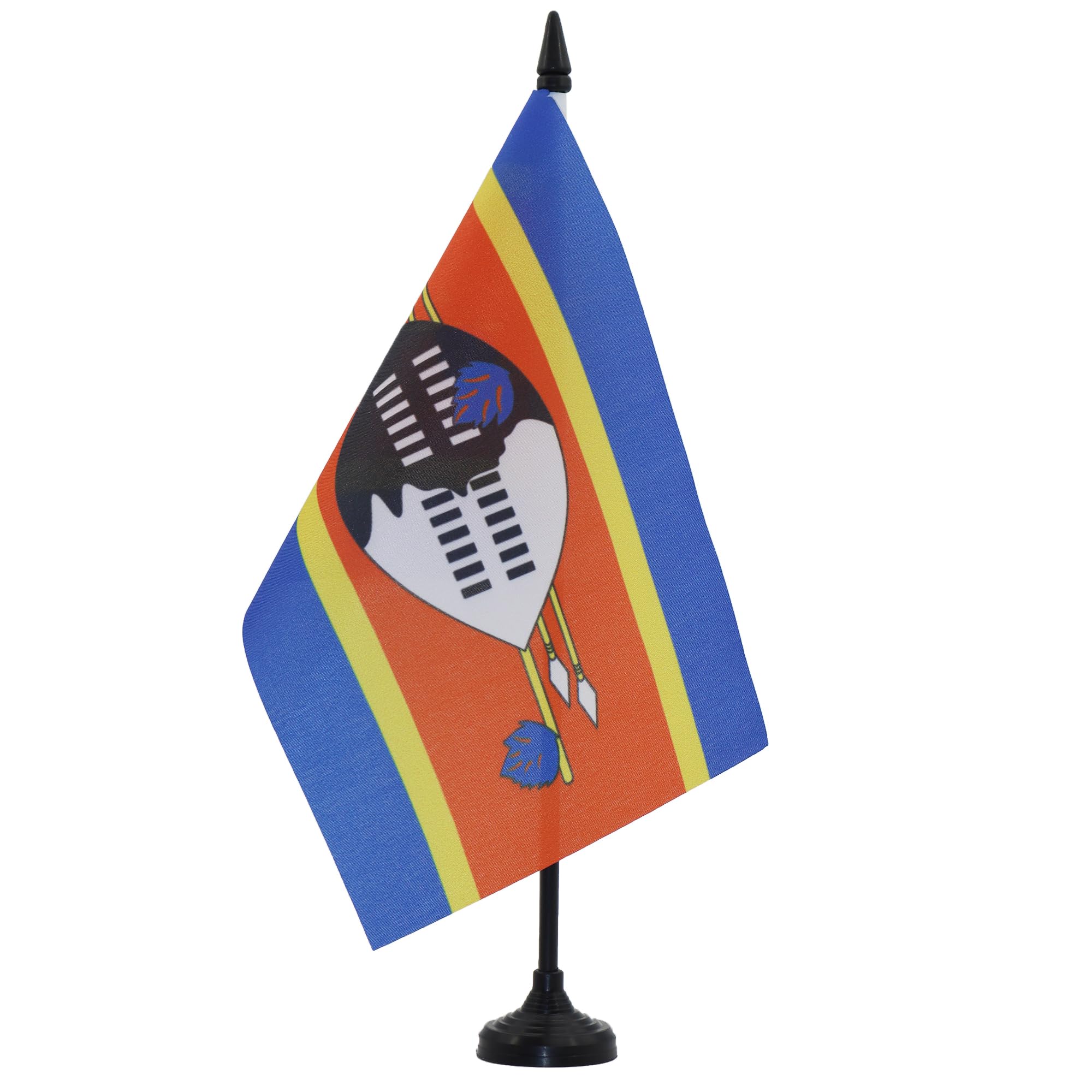 AZ FLAG Swaziland Table Flag 5'' x 8'' - Swazi Office Decoration 100% Polyester 21 x 14 cm - Mini Desk Flag with Pole and Black Plastic Base