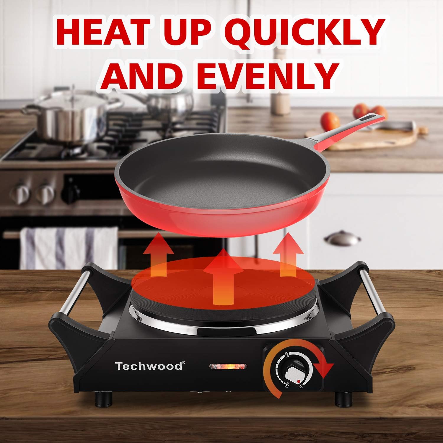 Techwood Hot Plate Portable Electric Stove 1500W Countertop Single Burner with Adjustable Temperature & Stay Cool Handles, 7.5” Cooktop for Dorm Office/Home/Camp, Compatible for All Cookwares: Kitchen & Dining