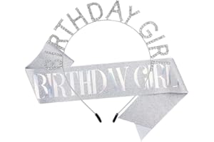 AOPRIE Birthday Girl Crown for Women with Sash Silver Colorful Tiara for Women Headband Princess Crown Rhinestone Happy Birthday Accessories