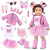 American 18 Inch Dolls Clothes Pretend Makeup Accessories Gift Playset for Girls,Cosmetic Bag Toys Fits for 18" Dolls Include Skirt Outfit Shoes Sunglasses Makeup Stuffs Doll NOT Include