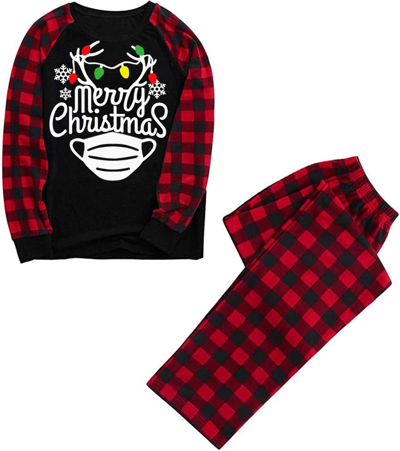 WUAI Merry Matching Pajamas Christmas Pajamas for Family Women Men Kids Baby Pjs Red Plaid Reindeer Xmas Loungewear at  Women’s Clothing store