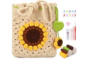 Pnytty Crochet Kit-Bag for Beginners, DIY Crochet Flower Bag Starters Craft Kniting Kits for Adults Include Crochet Yarn Hook Tools Supplies and Easy Step-by-Step Video Tutorials (Beige)
