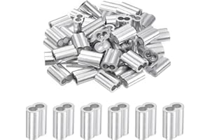 uxcell 3/16" 5mm Aluminum Crimping Loop Sleeve Double Ferrule for Wire Rope Cable Line End, Silver 50pcs