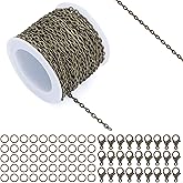 Lemonkey 33 Feet Metal Bronze Necklace Chains Cable O-Shaped Links Chains Bulk for Jewelry Making DIY Craft Kit with Lobster Clasps Jump Rings