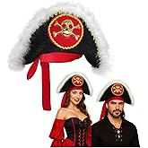 Nicky Bigs Novelties Adult Pirate Hat With Skull and Crossbones Pirates Bicorn Hats Adult Black Red Buccaneer Pirates Captain Cosplay Halloween Costume Accessory One Size Fits Most