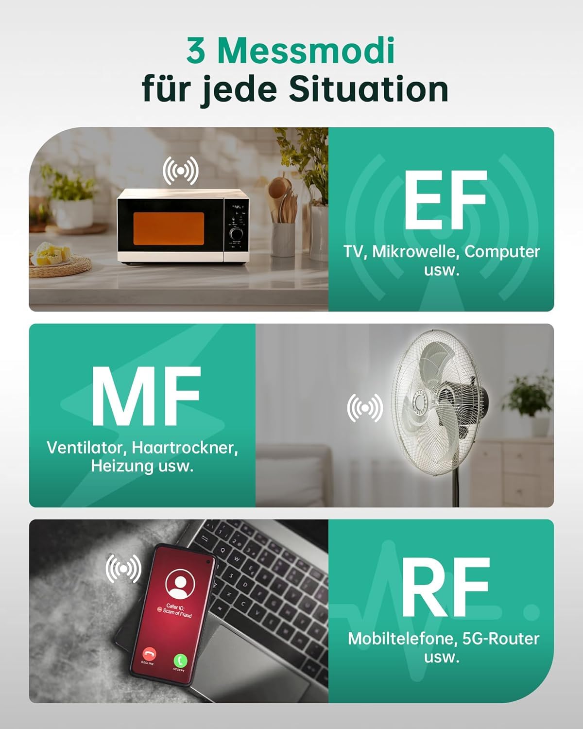 ERICKHILL EMF Messgerät RT-100S, EF/MF/RF-Prüfung, wiederaufladbarer magnetfeld, digitaler/Grafik-Dual-Interface-Strahlungsdetektor, digitaler LCD-Bildschirm, für Zuhause, Büro, Outdoor 3