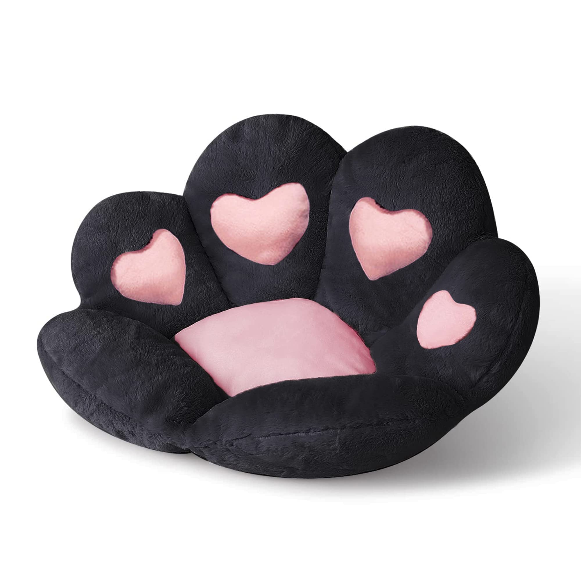 Firecos Cat Paw Chair Cushion, Cute Paw Shaped Plush Cushion, Warm Soft Chair Cushion for Dining Room Bedroom Office 70 x 60 cm (Black)