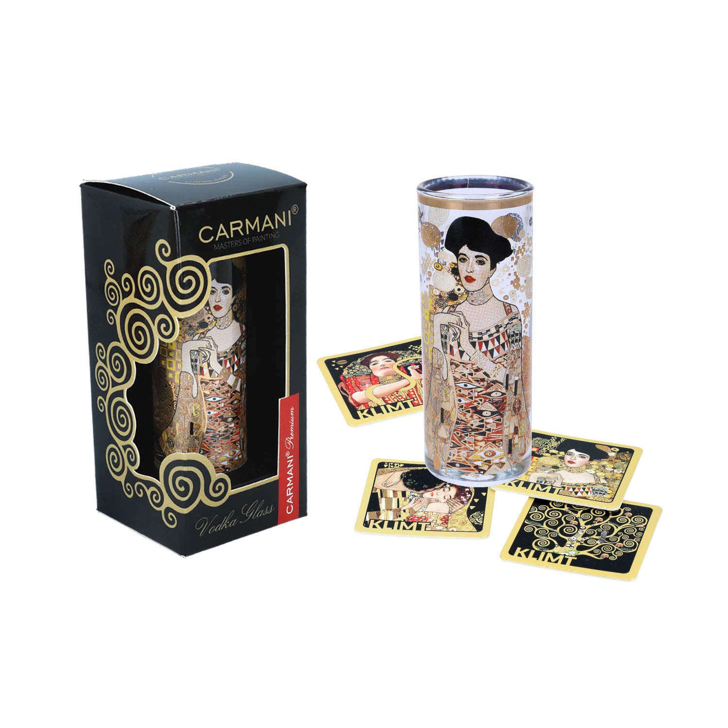 CARMANI - Fancy Shot Glass Decorated with Gustav Klimt 'Adele Bloch Bauer I.' Painting 60ml