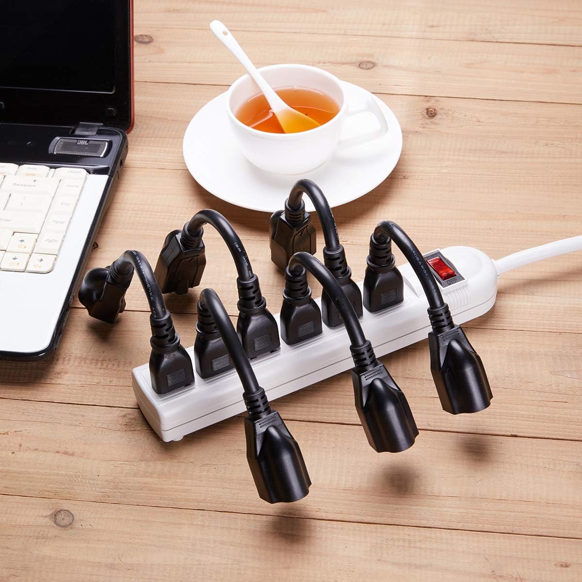 [UL Listed] Miady Short Power Extension Cord Outlet Saver, 16AWG/13A, 3 Prong (4 Pack, Black, 8 Inch): Home Audio & Theater