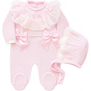 Knit Newborn Girl Coming Home Outfit Spanish Style Pink Cotton