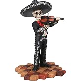 Male Skeleton Skull Black Mariachi Band Violin Statue