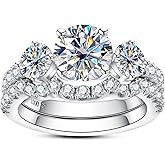 AimiIee Moissanite Wedding Rings Bridal Set 3.7CTTW D Color VVS1 Clarity Round Brilliant Cut S925 Sterling Silver Wedding Band Engagement Rings for Women with Certificate(4)