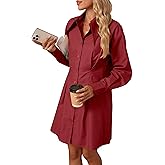 OUKODS Womens Button Down Shirt Dresses Cotton Button Up Tunics Long Sleeve Solid High Low Blouse Waist Up Dress