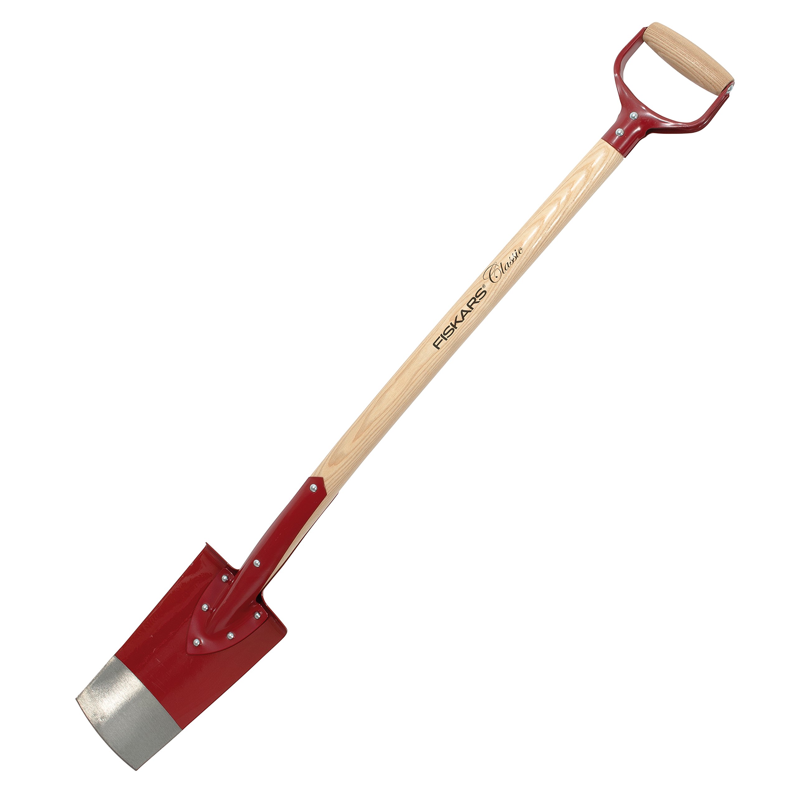 Fiskars Classic Perennial Spade, For Planting Flowers or Plants, Length: 105 cm, Wooden Handle-Steel-Spade, Red, 1003689