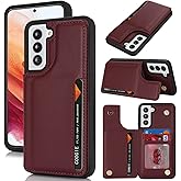 iCoverCase Compatible with Samsung Galaxy S21 FE Case with Card Holder, S21 FE Wallet Case for Women Men [RFID Blocking] PU Leather Protective Phone Case for S21 FE 5G (Wine Red)