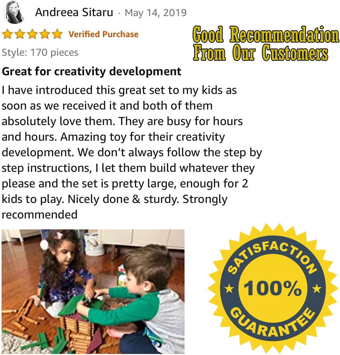 Wondertoys 170 Pieces Wood Logs Set Ages 3+, Classic Building Log Toys for Boy, Creative Construction Engineering Educational Gifts: Toys & Games