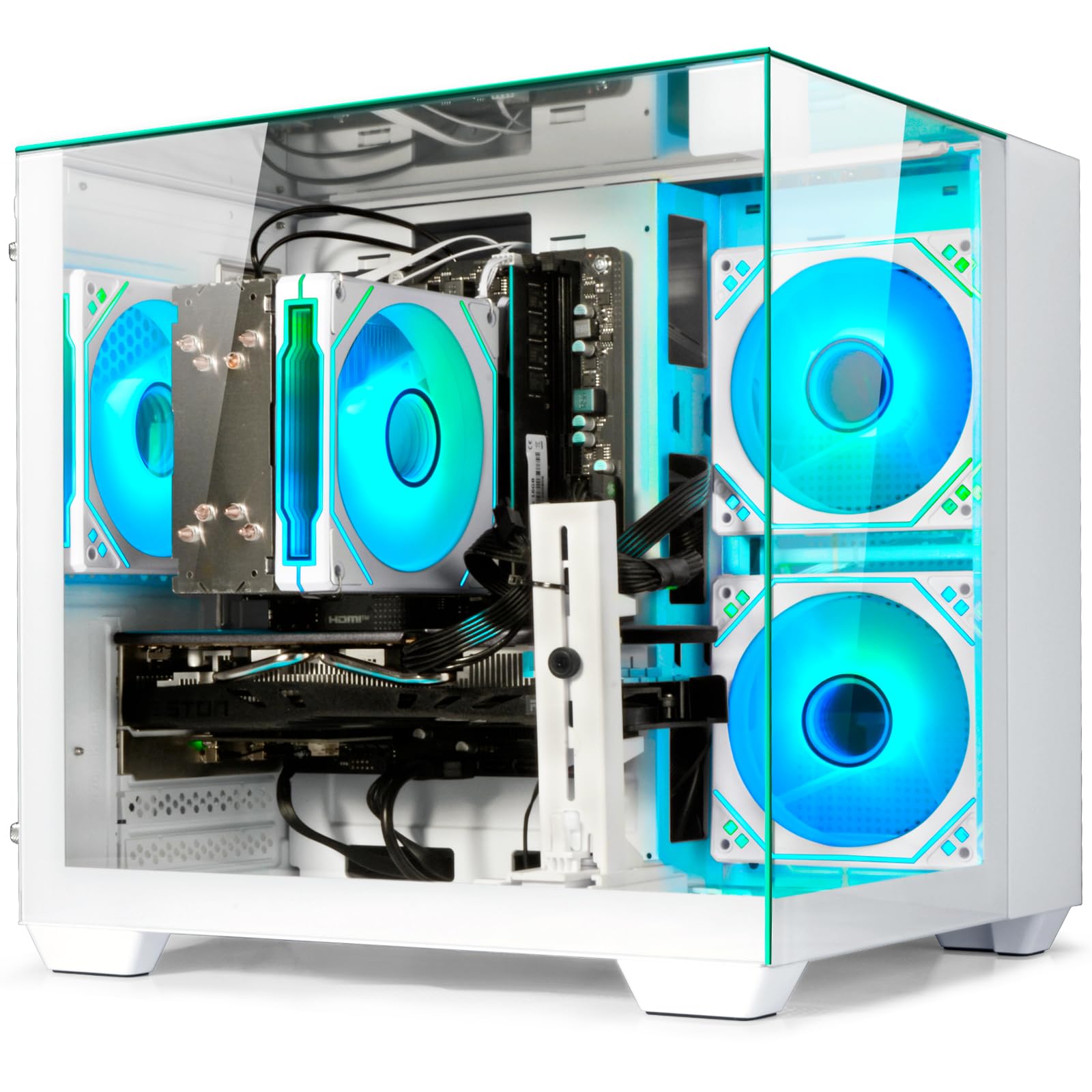 Photo 1 of Gaming PC Desktop Ryzen 7 5700X, GeForce RTX 5060, 32G DDR4 RAM, 1TB NVME SSD, Prebuilt Tower Computer for Gaming, Home and Office (White)