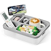 Weeme Couch Cup Holder Tray with Rotating Phone Stand & Anti-Spill Design, Silicone Sofa Caddy for Drinks, Remote, Snacks (Dark Grey, 11.8"x 9.05")