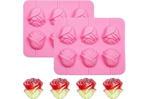 Pink Silicone Candy Molds Set, Heart Shaped Chocolate Molds, Rose Lollipop Molds for Valentine's Day Baking (Pink-QY341)