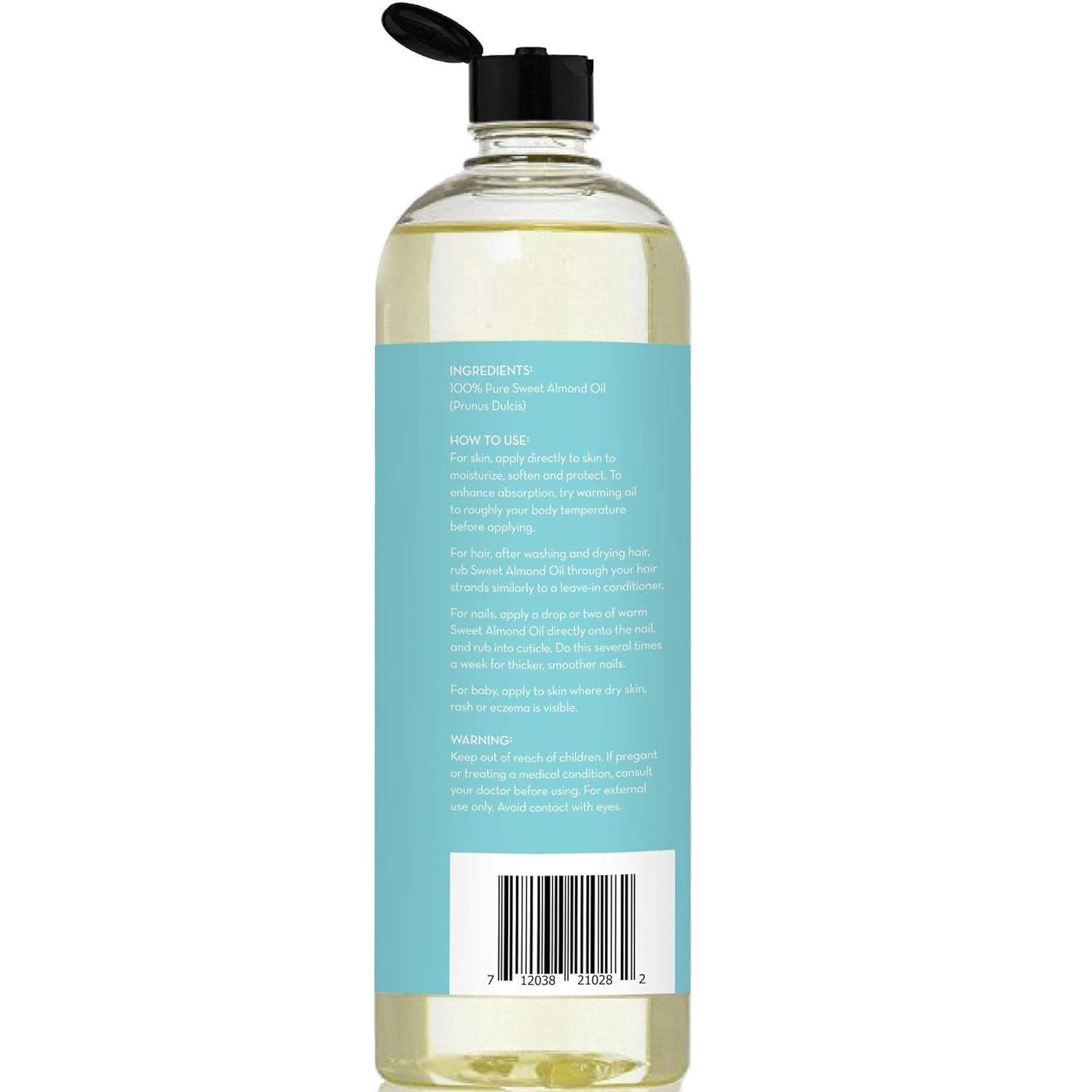 Sweet Almond Oil for Hair and Skin, 100% Pure and Cold Pressed, Hexane Free, Skin Moisturizer, Nails, Therapeutic Massage, Carrier Oil - by Pure Body Naturals 16 Fl. Ounce (Label Varies) : Beauty
