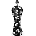 Gbourly Skeleton Golf Club Skull and Crossbones Driver, Fairway Wood and Hybrid Head Cover PU Leather Headcover, White and Black Available