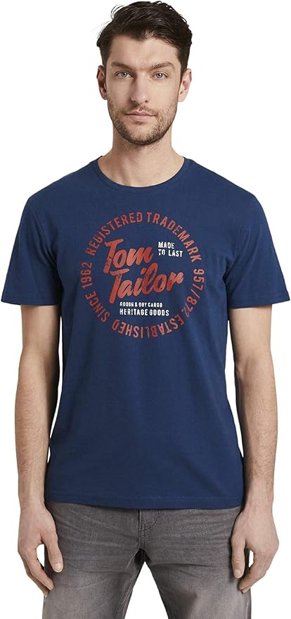 TOM TAILOR Herren Basic T-Shirt Mit Logo-Print – Bequemes Baumwoll-Shirt In Regular Fit