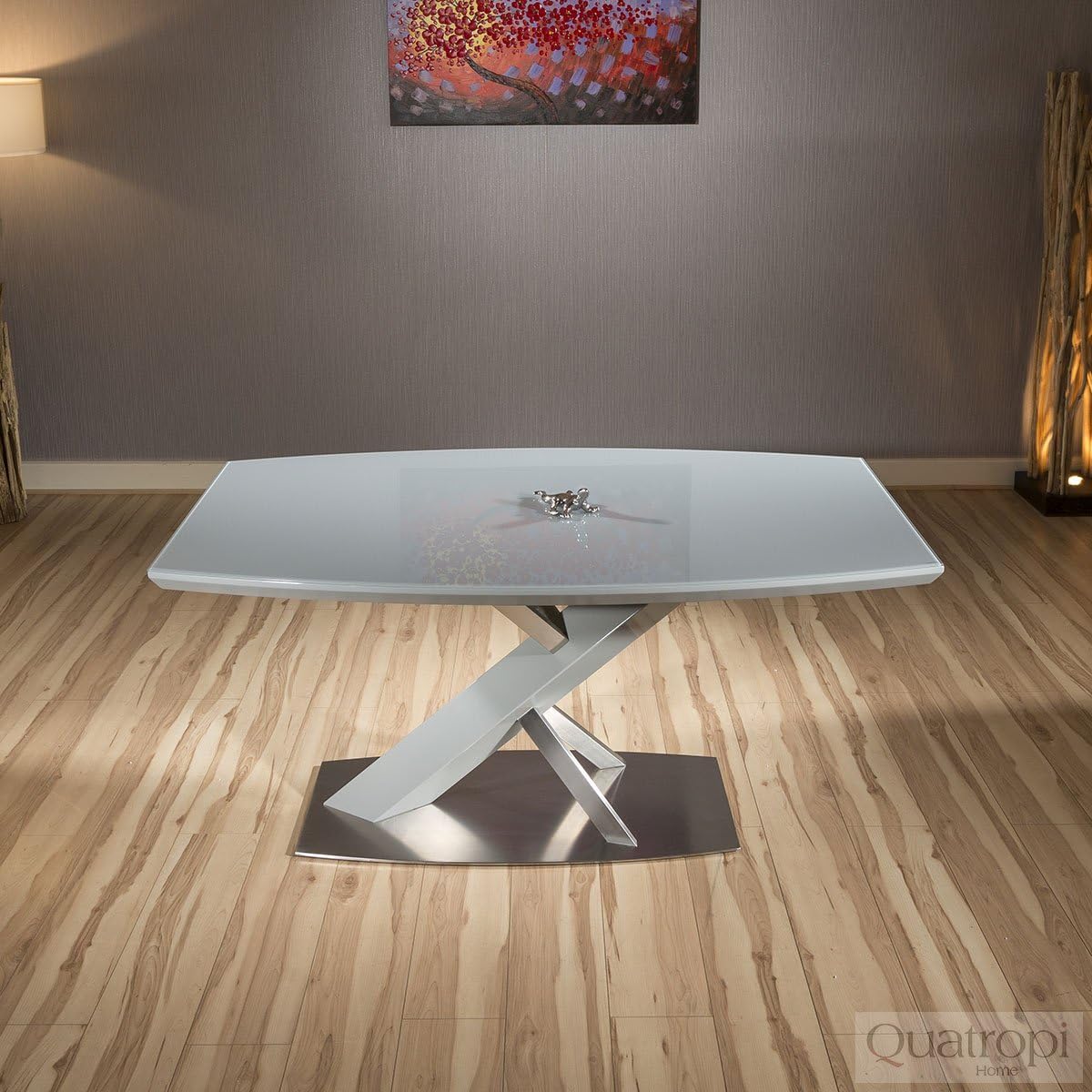 Quatropi Modernes Esszimmer Grau Tisch, Grau Gebogene Kante Glas Top