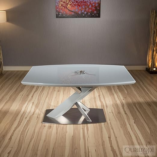 Quatropi Modernes Esszimmer Grau Tisch, Grau Gebogene Kante Glas Top