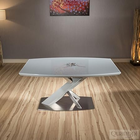 Quatropi Modernes Esszimmer Grau Tisch, Grau Gebogene Kante Glas Top