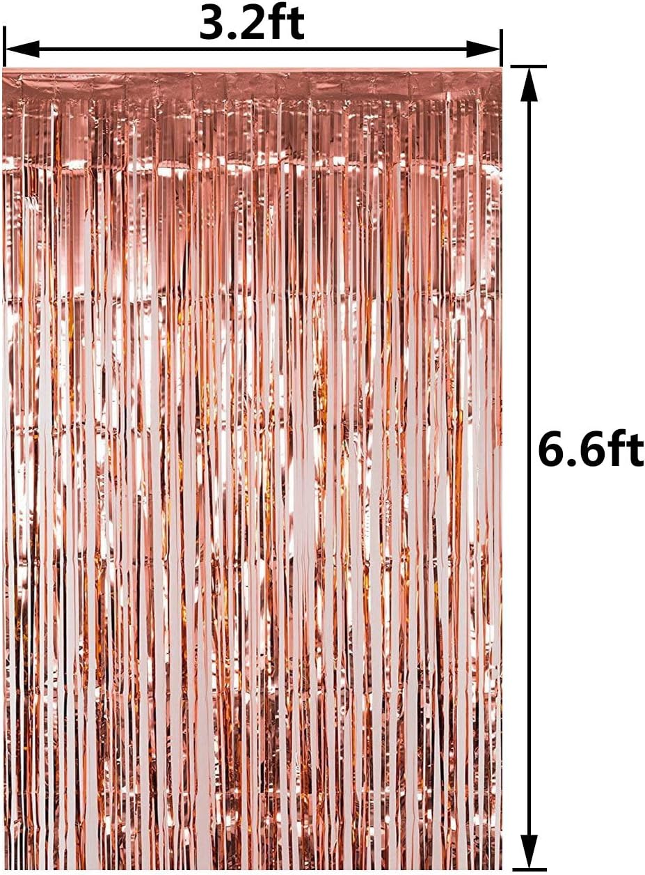 3 Packs 3.2ft x 6.6ft Rose Gold Metallic Tinsel Foil Fringe Curtains Photo Booth Props for Birthday Wedding Engagement Bridal Shower Baby Shower Bachelorette Holiday Celebration Party Decorations: Home & Kitchen