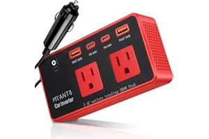 Myants 200W Car Power Inverter - 12V DC to 110V AC Car Outlet Adapter Converter with 4 Port USB C 24W PD3.0 & QC3.0 USB A Fas