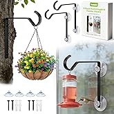 Twokylin Window Bird Feeder Hooks Suction, Heavy Duty Rustproof Metal 2pk | High Load Bearing Rust Resistant Hooks for Wind Chime &amp; Yard Decor, Minimalist Design, Suction &amp; Screw Mount, Easy