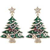 Christmas Tree Earrings Star Bowknot Xmas Tree Dangle Drop Earrings Sparkly Rhinestone Earring Holiday Party Jewelry Accessories for Women