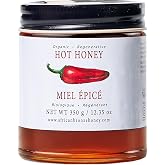 Hot Honey Infused with Organic Pickled Jalapenos, Organic Raw Honey in Glass Jar with Mild Spicy Flavor, Extracted from Wild Honeycomb, Miel de Abeja, 12.35oz