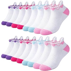 floconssy Girls Socks Ankle Athletic Kids Socks for 4-6 6-8 8-10 Years Old | 8 Pairs Girls Cotton Socks, Seamless Little Girl