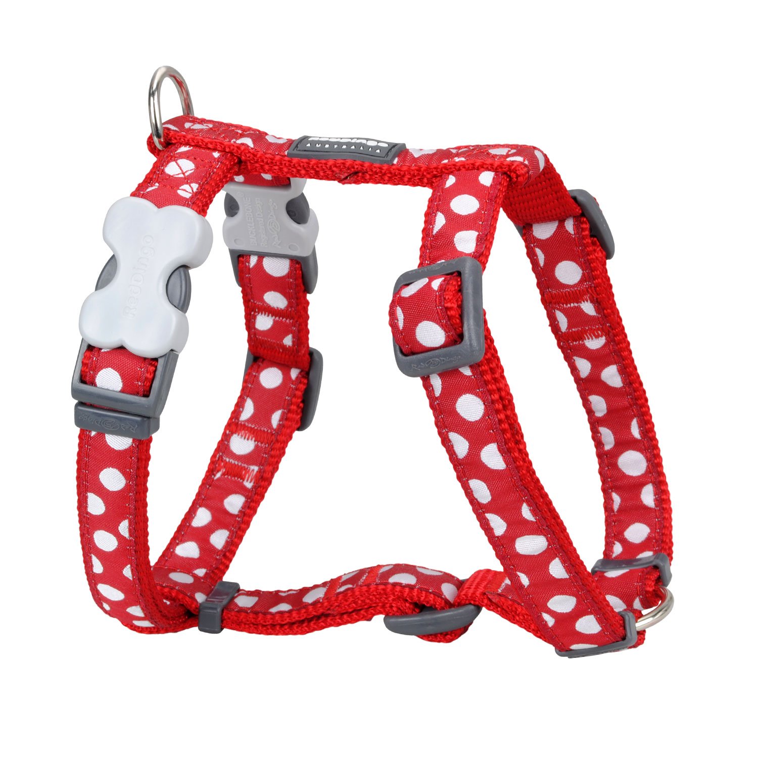 Red Dingo Classic Dog Harness, Design, White Spots on Red, X-SMALL (12mm)