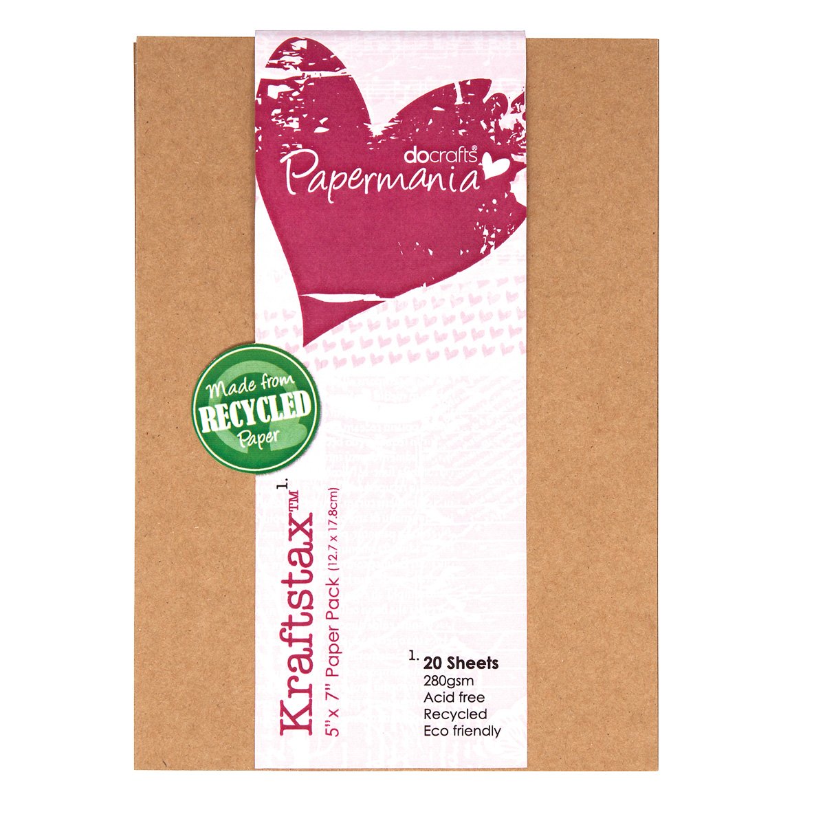 Papermania 7 x 5-inch Kraftstax Premium Kraft Paper Inserts Eco Cardstock, Pack of 20, Brown