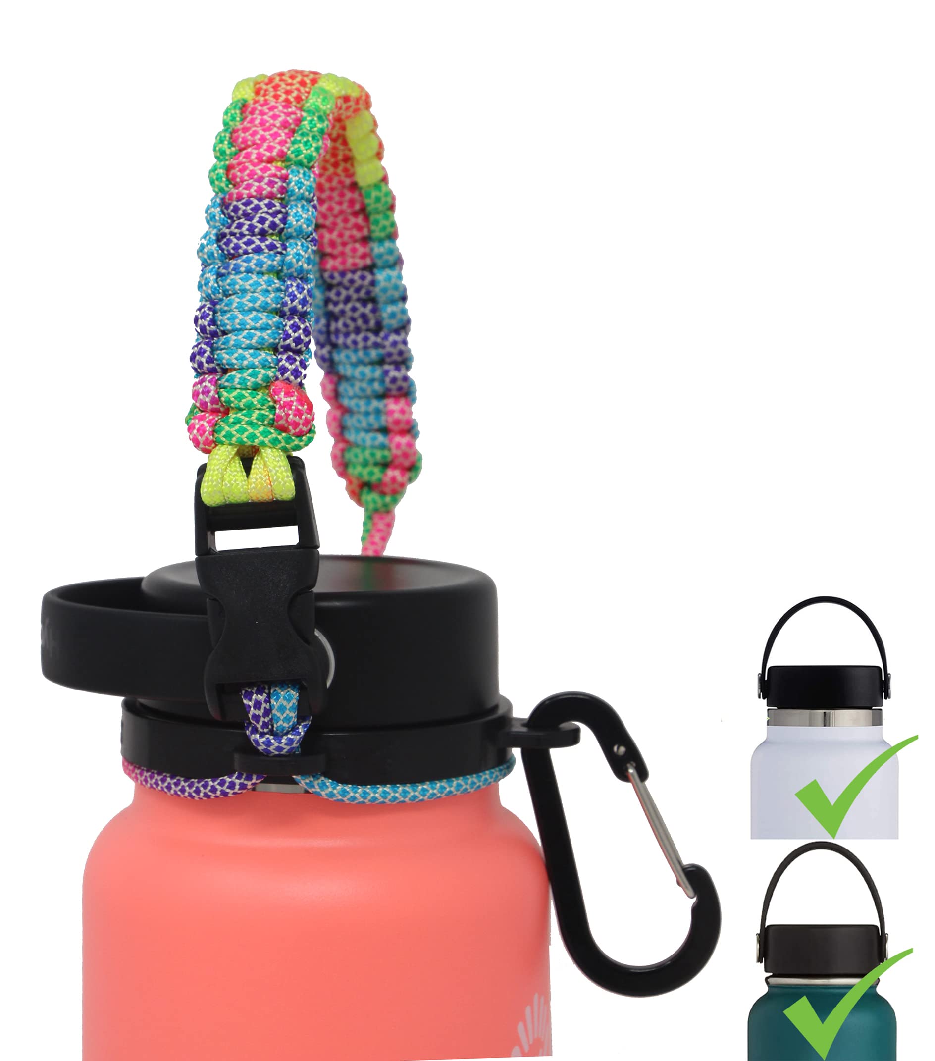 Photo 1 of One MissionX New Paracord Handle 2.0 for Wide Mouth Water Bottles - Compatible with Hydro Flask, Iron Flask, Simple Modern Summit, Fits 12oz to 64oz - Durable & Secure Accessories (Diamond Rainbow)