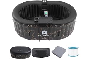 RELXTIME Portable 2 Person Hot Tub Inflatable, Outdoor Blow Up Hottub with Led Light, Energy Efficient Cover, 100 Air Jets Built in Heater Pump, Oval Spa for Relaxation, Table Tray, 2 Filters, Black