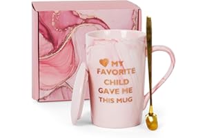 ONEVIVE Funny Coffee Mug Gifts for Mom Women Best Mom ever Gifts, 14 oz Pink Ceramic Coffee Mug Birthday Gift Christmas Gift Mom Gifts(My Favorite Child Gave Me This Mug)