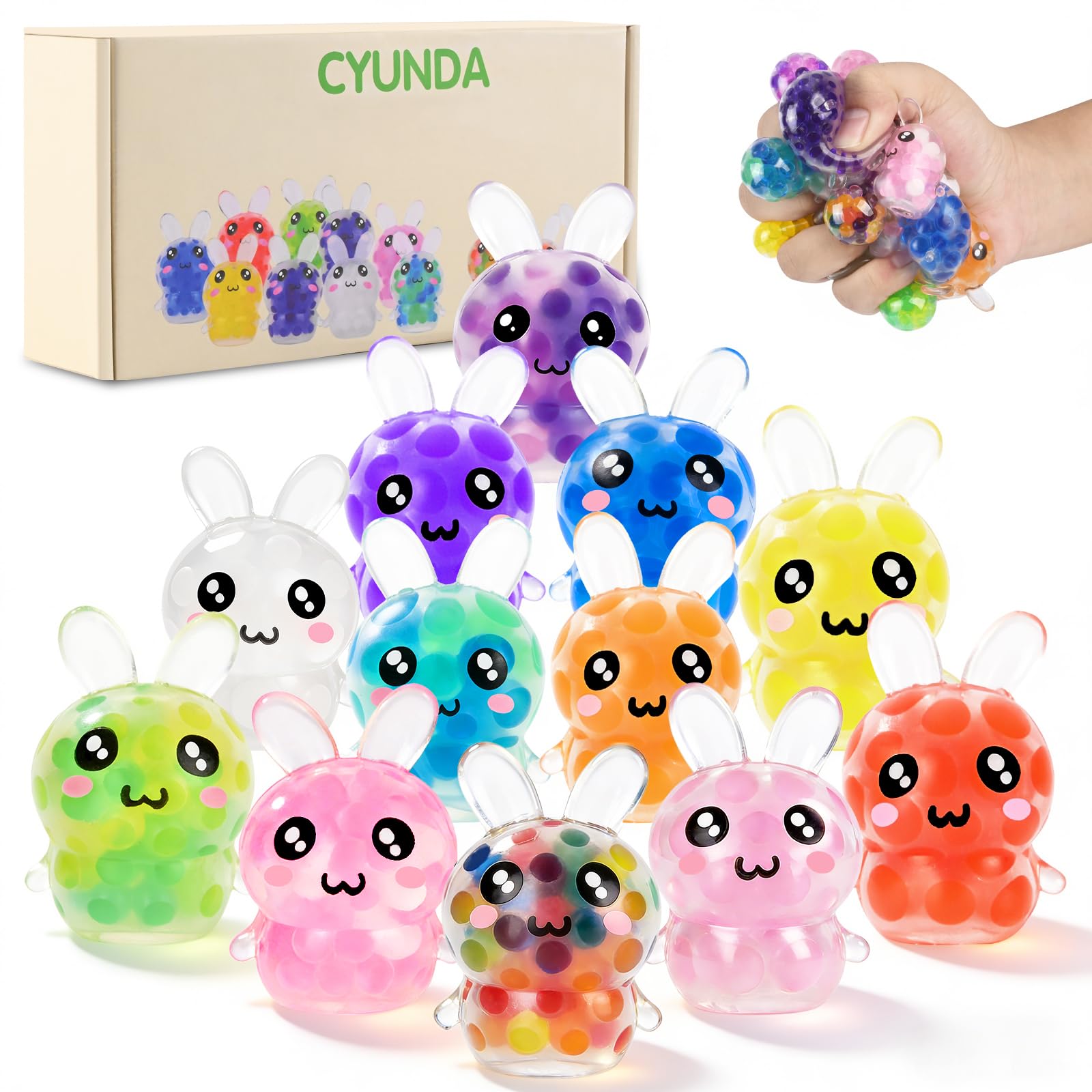 Easter Egg Fillers – 12 Pcs Easter Bunny Squishy Toys, Squishy Stress Balls Gift Box Set, Easter Basket Stuffers for Kids, Non-Candy Easter Gifts, Party Favors