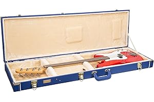 Crossrock Rectangular Bass Guitar Case for Electric Bass Guitars | Vibrant Blue Faux Leather, Beige Velvet Interior, Lock – D