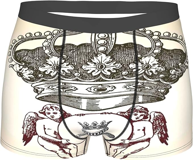 Men's Underwear,Shield Design Art With Crest Badge Medallion Angel