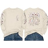 Women's Sleeve Print Flowers T-Shirt Casual Long Sleeve Boho Wildflowers Vintage Botanical Floral Nature Tees Tops