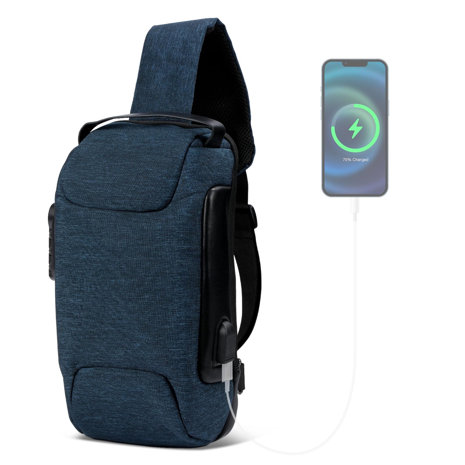 Pilipane Sling Bag, USB Anti-Theft Chest Shoulder Bags, Casual Daypack, Lightweight Crossbody Bags for Cycling Walking Hiking Outdoor Sport Travel for Men Women(Blue)