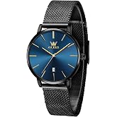 OLEVS Women's Watch Luxury Dress Rose Gold Women Slim Thin Lightweight Watch Stainless Steel Mesh Watches Fashion Waterproof Ladies Wrist Watch Black White Blue Face,Adjustable Bracelet