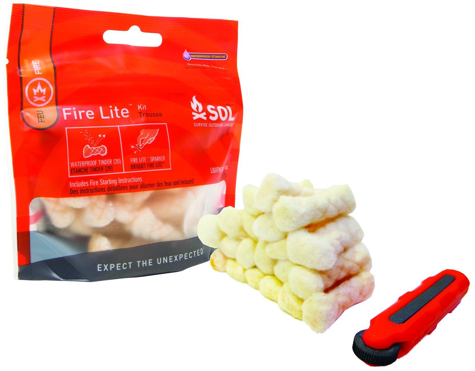 Adventure Medical Kits Fire Lite Kit Sol Survive Outdoors Longer Waterprrof Tiner (20 Pieces) Sparker Lightweight 19 g Includes Fire Starting Instructions