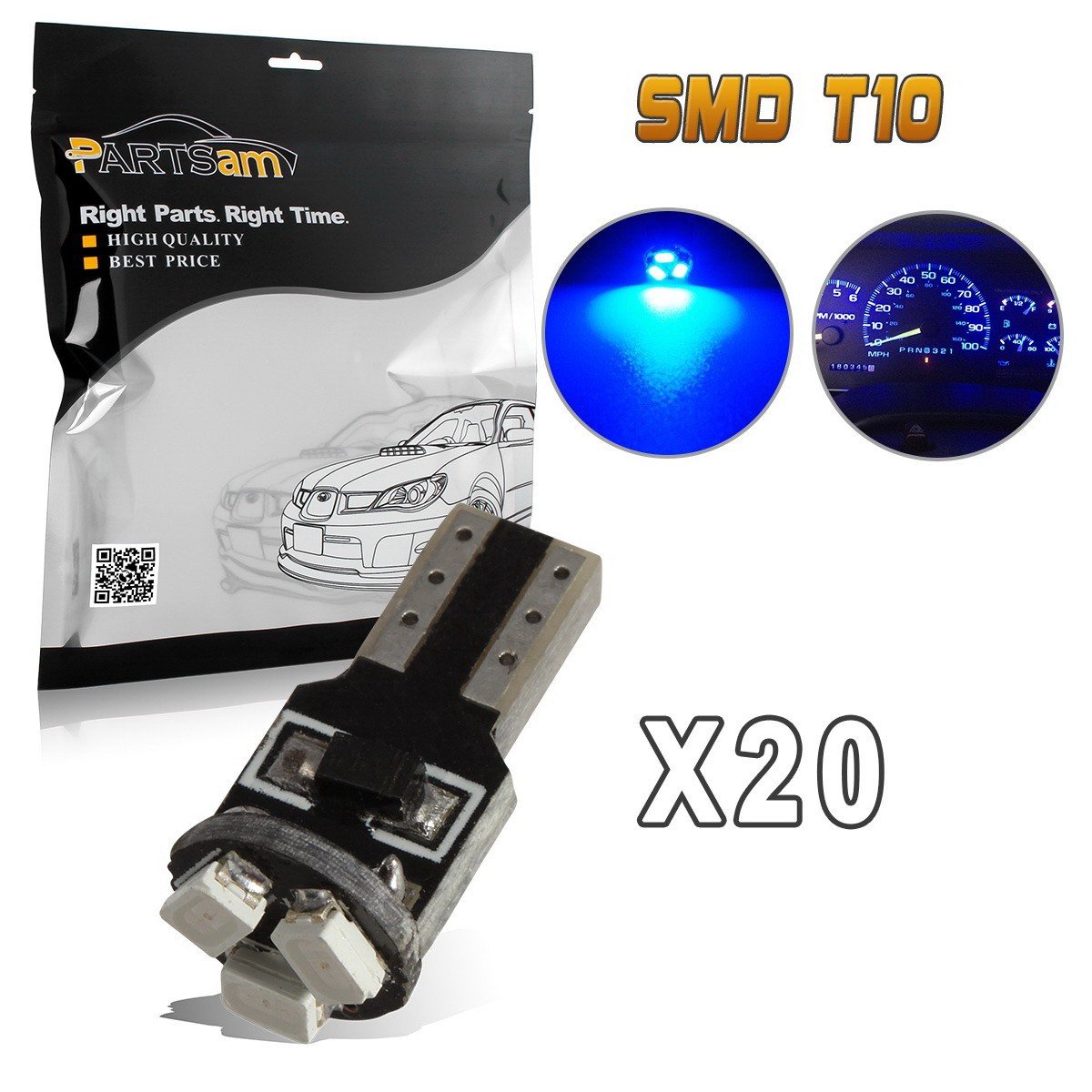 Partsam 20X Blue T5 74 2721 LED Bulbs Speedometer Dash Gauge Light 17 18 37 70 3SMD