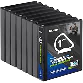 COMIX Sturdy 1 Inch D-Ring 3 Ring Binder with Clear View Cover | 1"Heavy Duty D-Ring,PVC-Free 2.4mm Board,Holds 225 Letter Sheets,Commercial Bulk for Corporate Offices,8 Pack (Black)